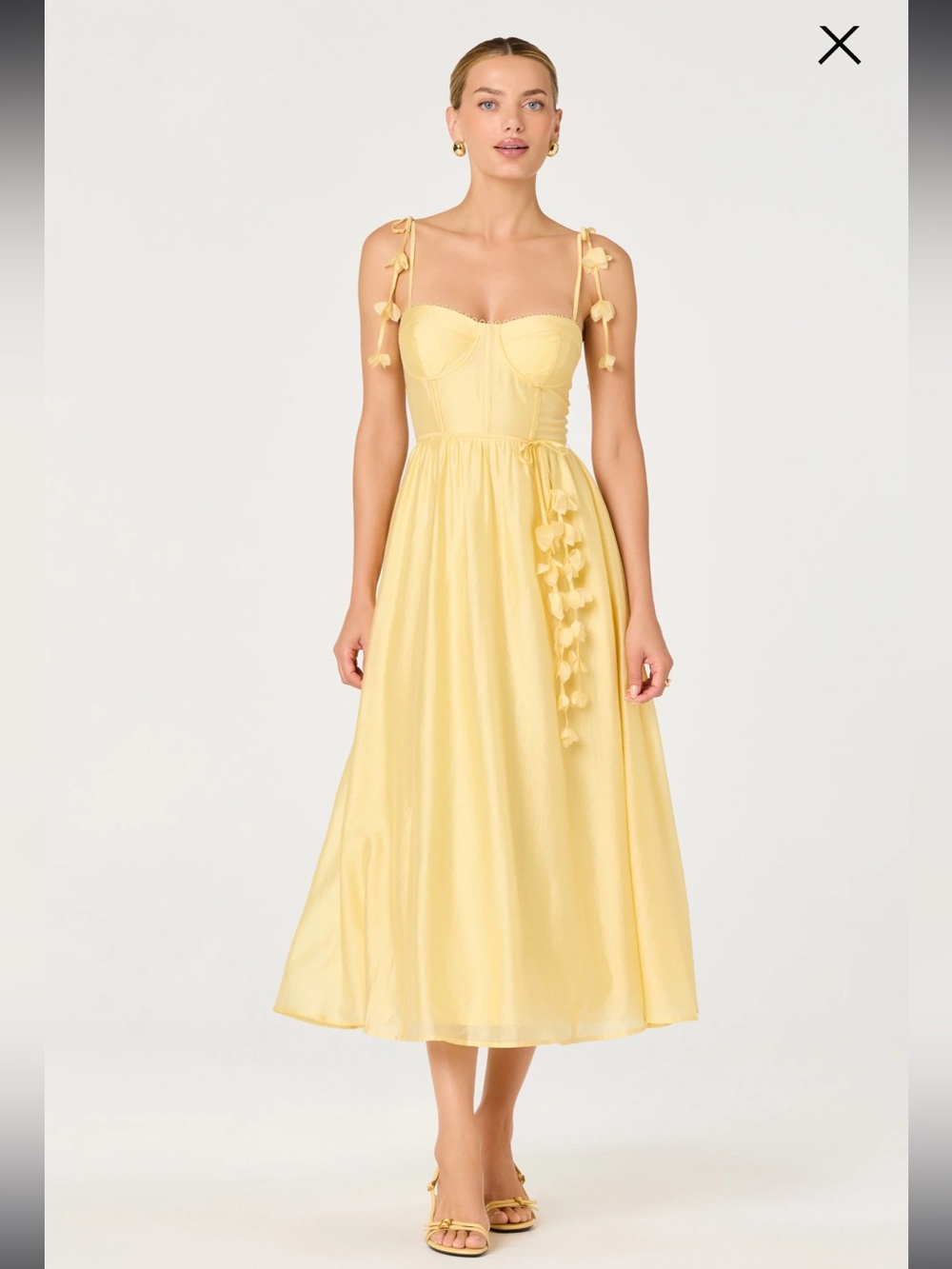 astr the label halcyon yellow 3d flower applique midi summer sun dress small NEW